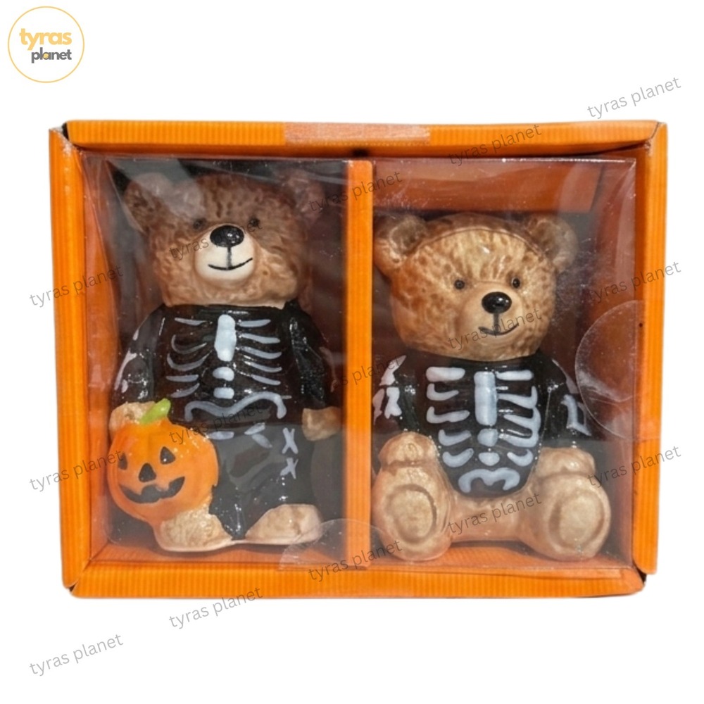 Creepy Critters Halloween Pumpkin Skeleton Bear Salt & Pepper Shakers NEW